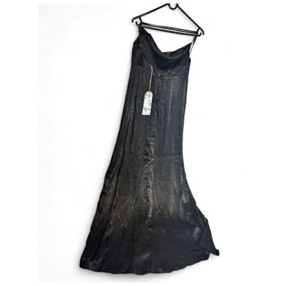 Show Me Your Mumu Black Winslet Cowl Satin Maxi Dress L - Picture 5 of 6